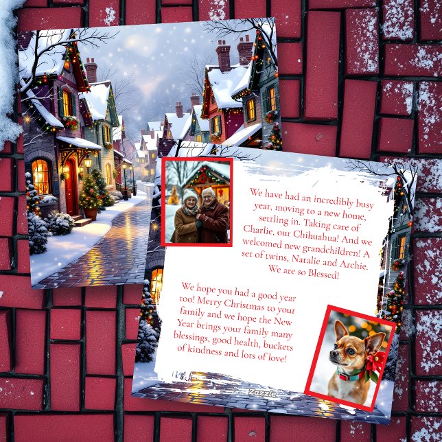 Cobblestone Street  Village Personalized Christmas Holiday Card (Creator Uploaded)