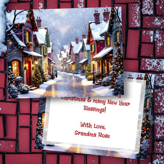 Cobblestone Street  Village Personalized Christmas Holiday Postcard (Creator Uploaded)
