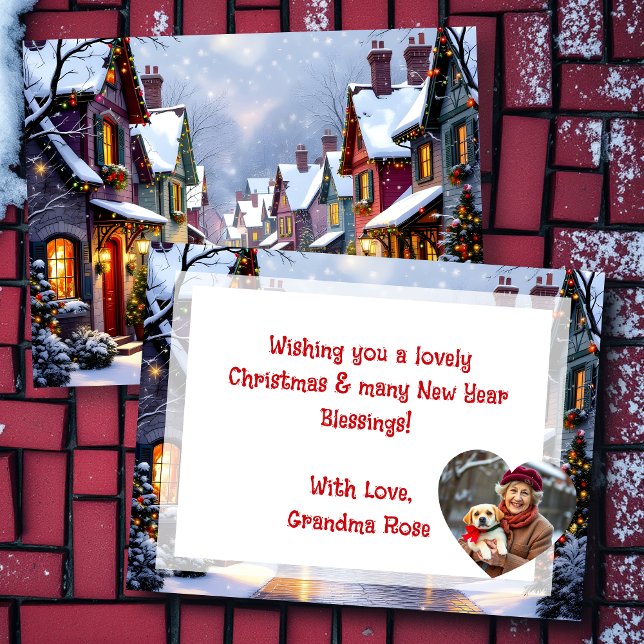 Cobblestone Street  Village Personalized Christmas Holiday Postcard (Creator Uploaded)