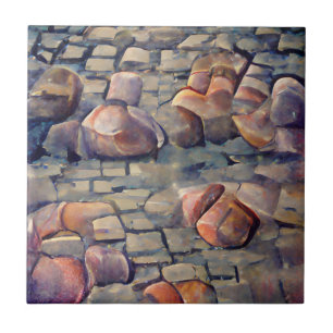 Cobblestone streets graphic art ceramic tile