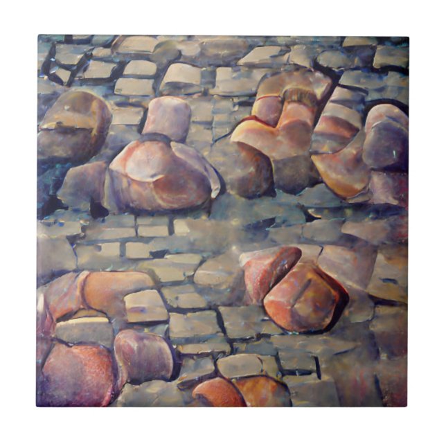 Cobblestone streets graphic art  ceramic tile (Front)