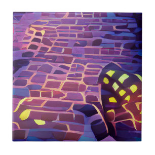 Cobblestones backlight purple yellow graphic art ceramic tile