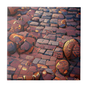 Cobblestones golden brown bricks graphic art ceramic tile
