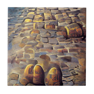 Cobblestones golden light on stones graphic art ceramic tile