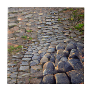 Cobblestones gray grass in cracks graphic art ceramic tile
