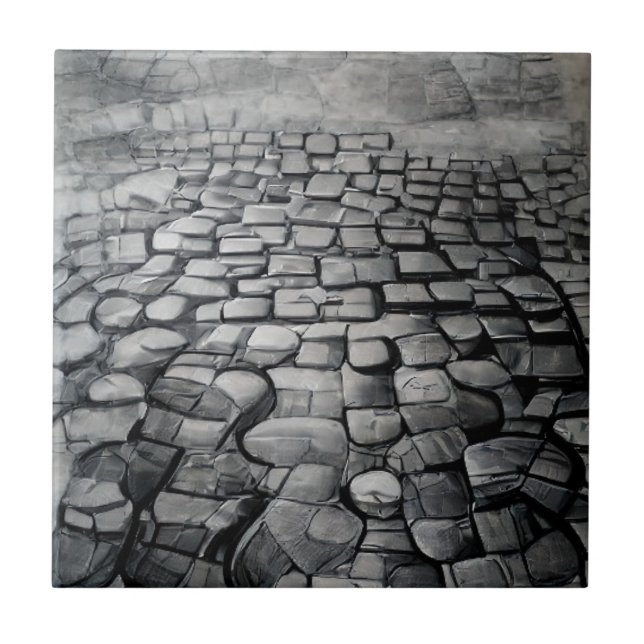 Cobblestones gray mist etching graphic art  ceramic tile (Front)
