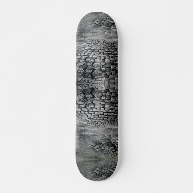 Cobblestones gray mist etching graphic art  skateboard (Front)