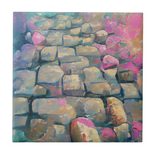 Cobblestones love pink graphic art ceramic tile