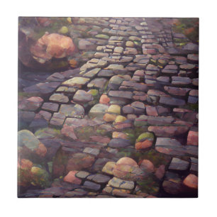 Cobblestones mossy stones graphic art ceramic tile