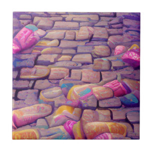 Cobblestones psychedelic colors graphic art ceramic tile