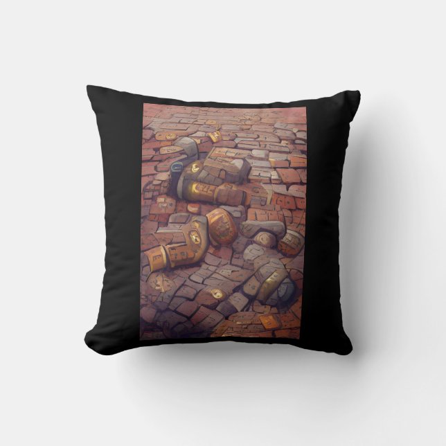Cobblestones steampunk graphic art throw pillow (Front)