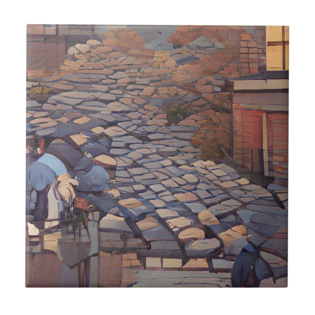 Cobblestones street graphic art  ceramic tile (Front)