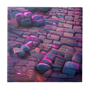 Cobblestones synthwave colors graphic art ceramic tile