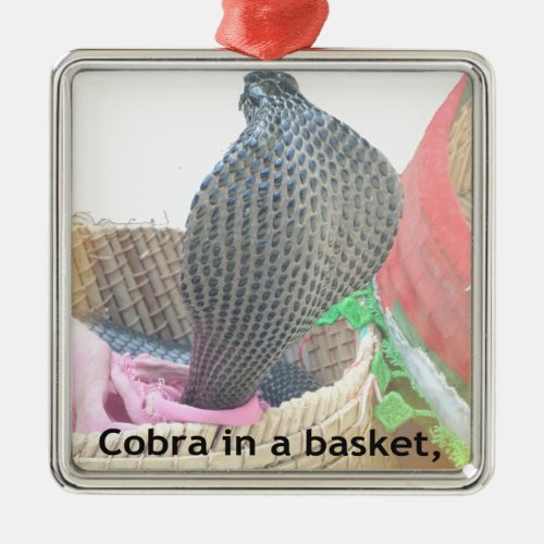 Cobra in a Basket Ready to spit Fire Metal Ornament