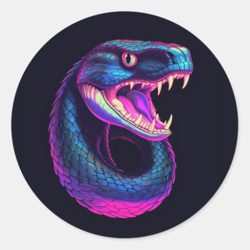 Cobra Snake in Vaporwave Aesthetic Style Classic Round Sticker