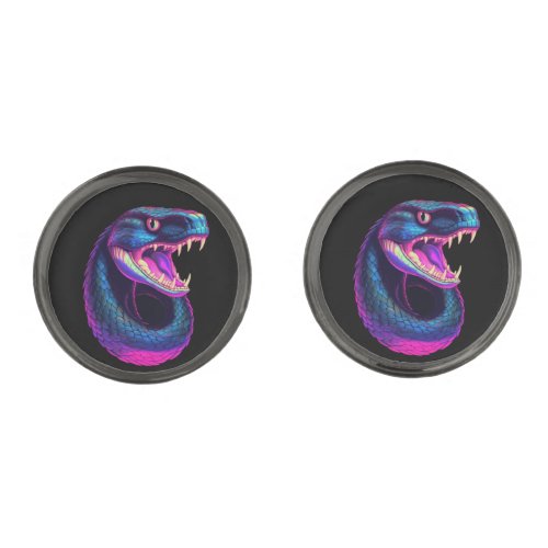 Cobra Snake in Vaporwave Aesthetic Style Cufflinks