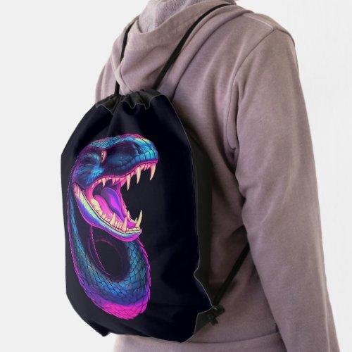 Cobra Snake in Vaporwave Aesthetic Style Drawstring Bag