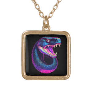 Cobra Snake in Vaporwave Aesthetic Style Gold Plated Necklace
