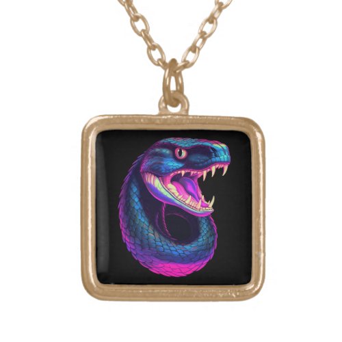 Cobra Snake in Vaporwave Aesthetic Style Gold Plated Necklace