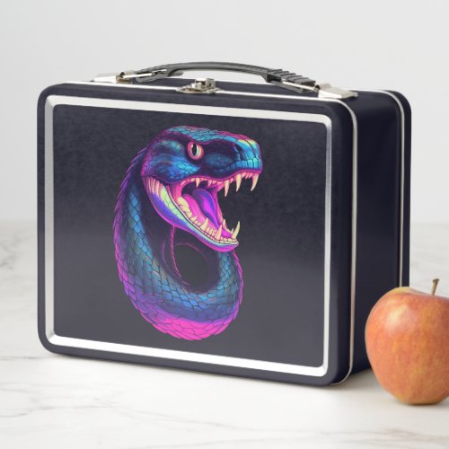 Cobra Snake in Vaporwave Aesthetic Style Metal Lunch Box