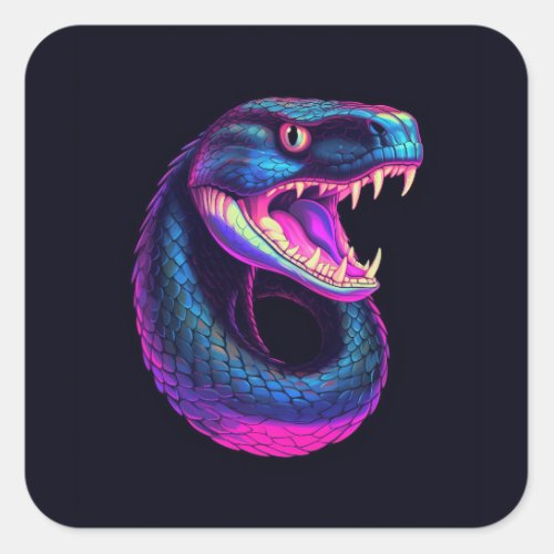 Cobra Snake in Vaporwave Aesthetic Style Square Sticker