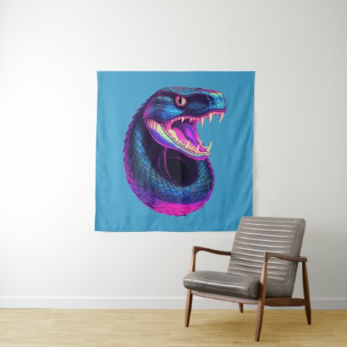 Cobra Snake in Vaporwave Aesthetic Style Tapestry