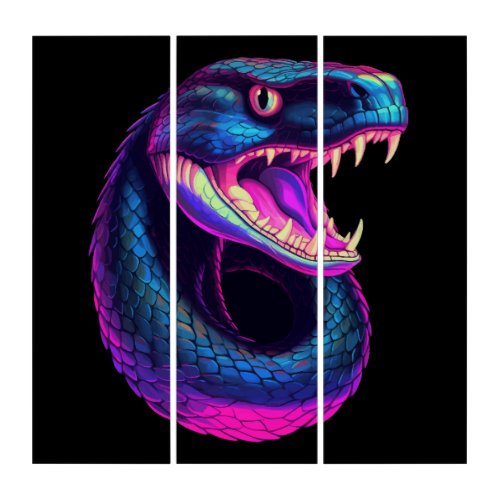 Cobra Snake in Vaporwave Aesthetic Style Triptych