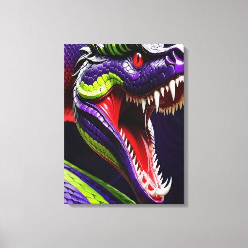 Cobra snake with vibrant green and purple scales canvas print