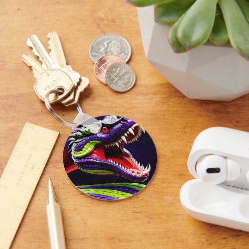 Cobra snake with vibrant green and purple scales keychain