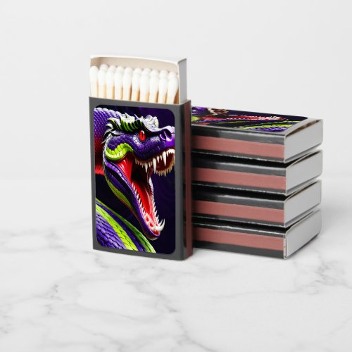 Cobra snake with vibrant green and purple scales matchboxes