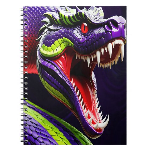 Cobra snake with vibrant green and purple scales notebook