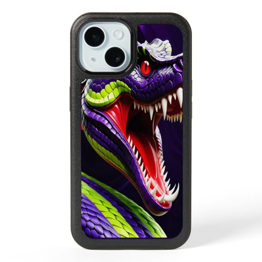 Cobra snake with vibrant green and purple scales iPhone 15 case