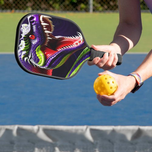 Cobra snake with vibrant green and purple scales pickleball paddle
