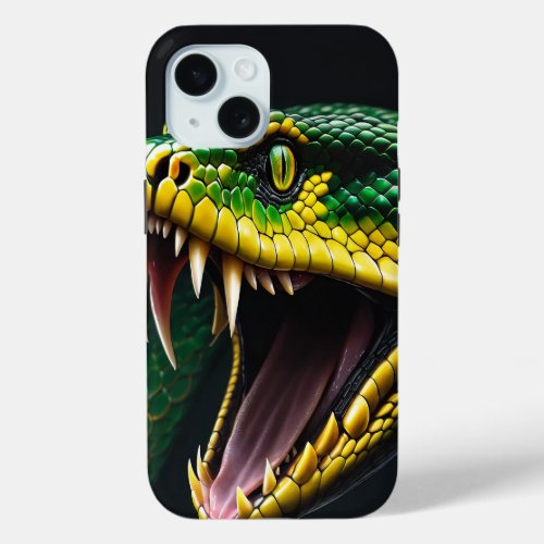 Cobra snake with vibrant green and yellow scales  iPhone 15 case