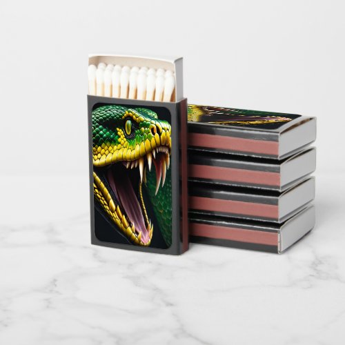 Cobra snake with vibrant green and yellow scales  matchboxes