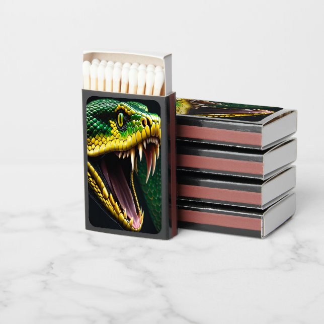 Cobra snake with vibrant green and yellow scales  matchboxes (Stacked)