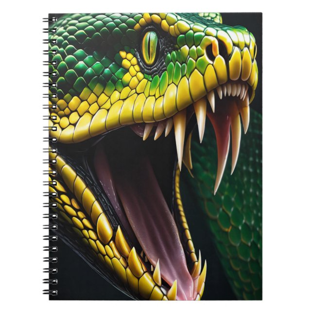 Cobra snake with vibrant green and yellow scales  notebook (Front)