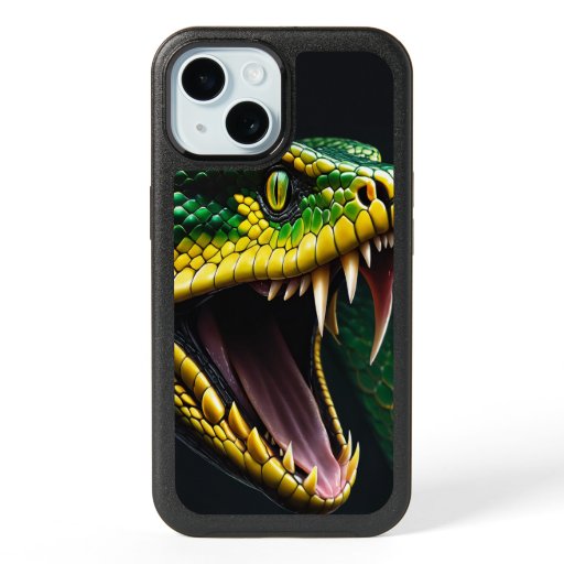 Cobra snake with vibrant green and yellow scales  iPhone 15 case