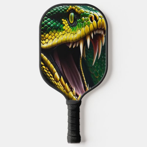 Cobra snake with vibrant green and yellow scales  pickleball paddle