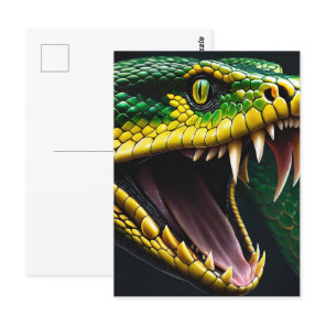 Cobra snake with vibrant green and yellow scales  postcard