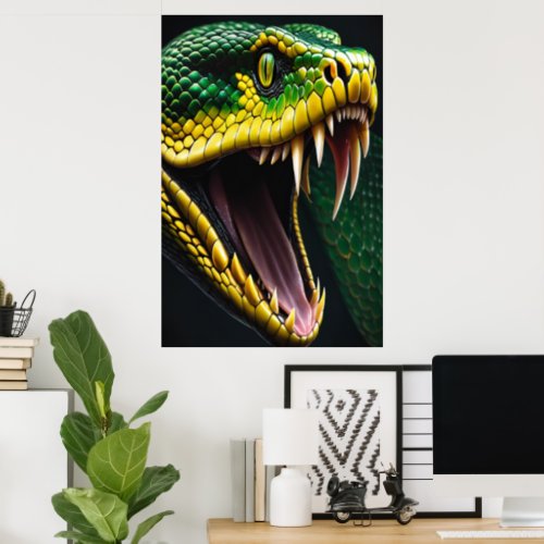 Cobra snake with vibrant green and yellow scales  poster