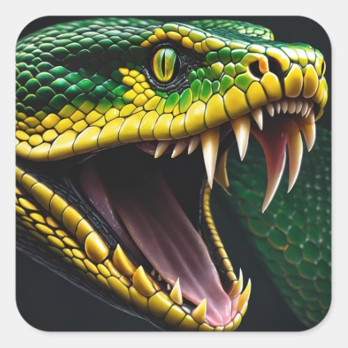Cobra snake with vibrant green and yellow scales  square sticker