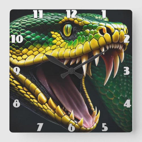 Cobra snake with vibrant green and yellow scales  square wall clock