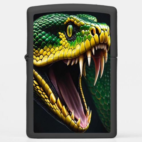 Cobra snake with vibrant green and yellow scales  zippo lighter