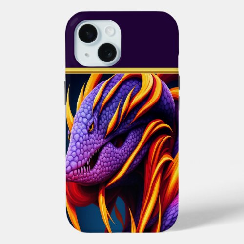 Cobra snake with vibrant orange and purple scales iPhone 15 case
