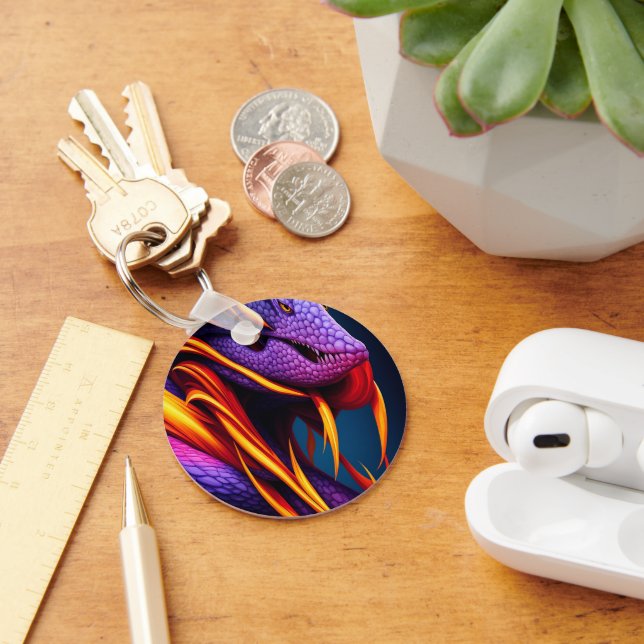 Cobra snake with vibrant orange and purple scales keychain (Desk)