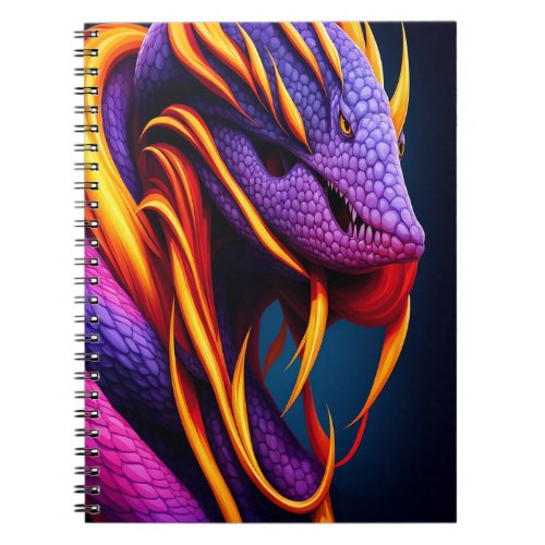 Cobra snake with vibrant orange and purple scales notebook