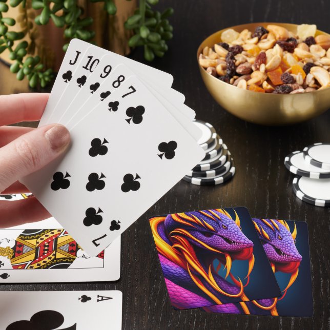 Cobra snake with vibrant orange and purple scales poker cards (In Situ)