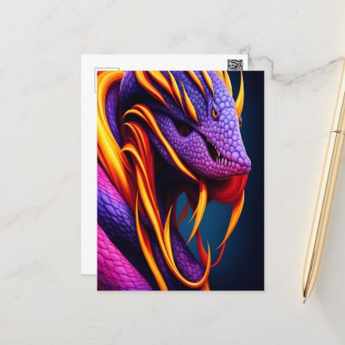 Cobra snake with vibrant orange and purple scales postcard