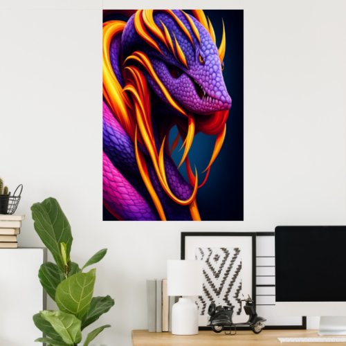 Cobra snake with vibrant orange and purple scales poster